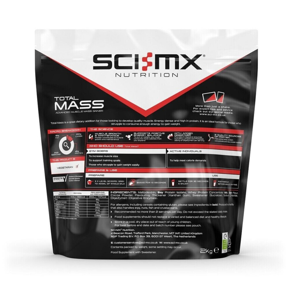 SCI-MX Total Mass - Advanced Muscle Mass Gainer Protein Powder - 2 Kg - Image 2