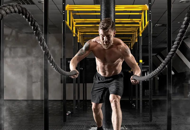 Shirtless-Man-Beard-Battle-Ropes-Smokey-Gym